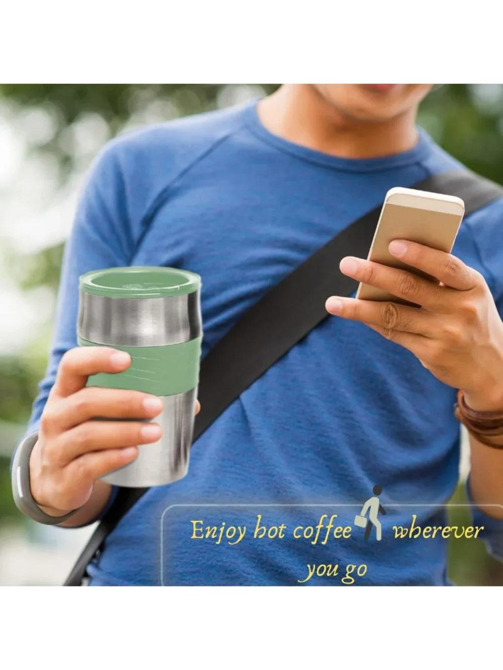 Single Serve Coffee Maker with 14oz Travel Mug - Compact & Portable Green Design